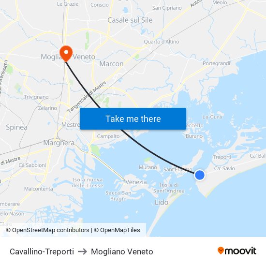 Cavallino-Treporti to Mogliano Veneto map