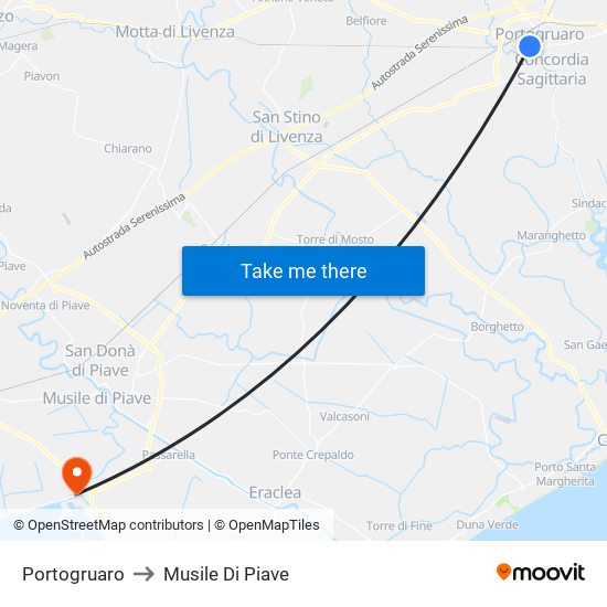 Portogruaro to Musile Di Piave map