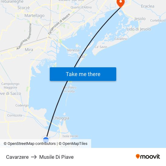 Cavarzere to Musile Di Piave map