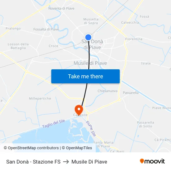 San Donà - Railway Station to Musile di Piave map