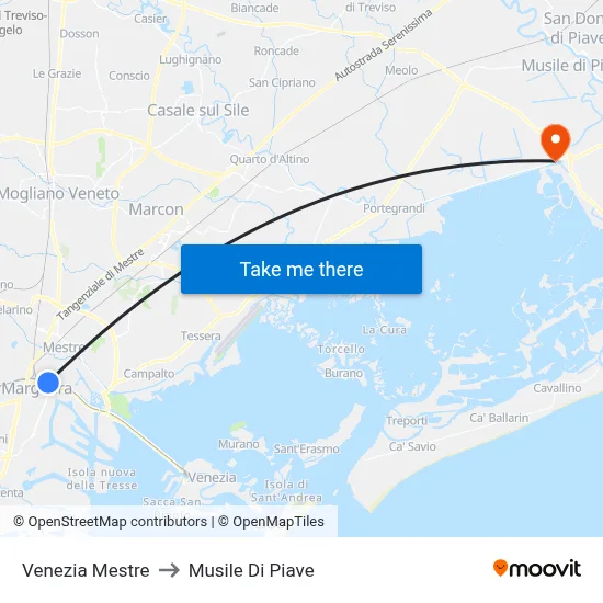 Venice Mestre to Musile di Piave map