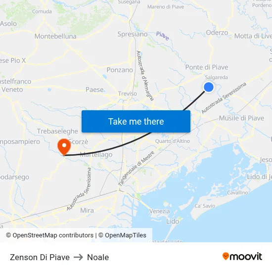 Zenson Di Piave to Noale map
