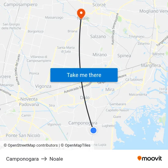 Camponogara to Noale map