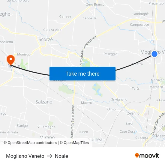Mogliano Veneto to Noale map