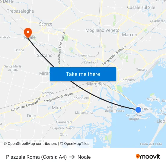 Piazzale Roma (Corsia A4) to Noale map