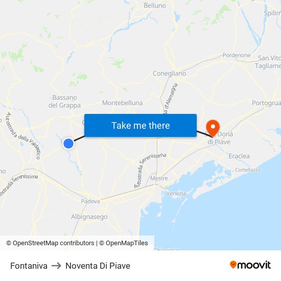 Fontaniva to Noventa Di Piave map