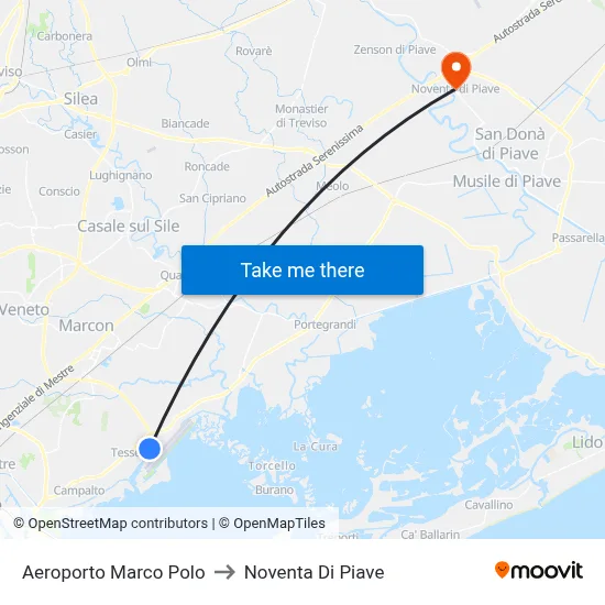 Marco Polo Airport to Noventa di Piave map