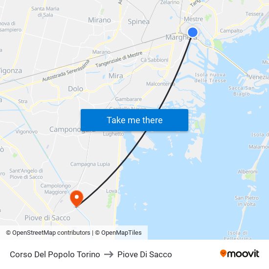 Corso Del Popolo Torino to Piove Di Sacco map