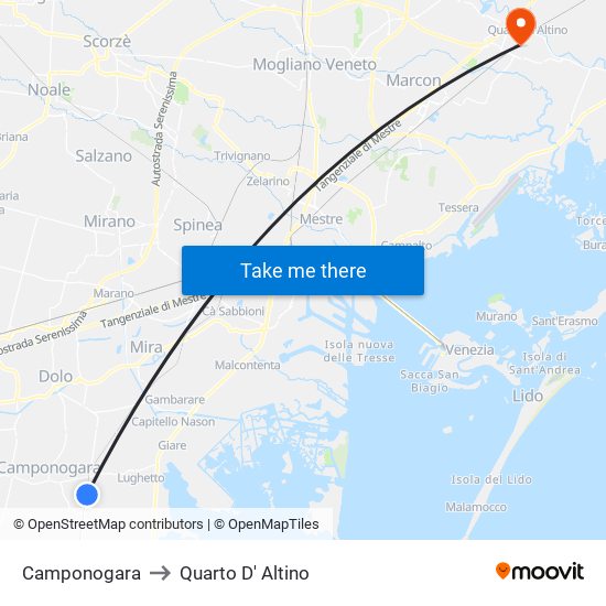 Camponogara to Quarto D' Altino map
