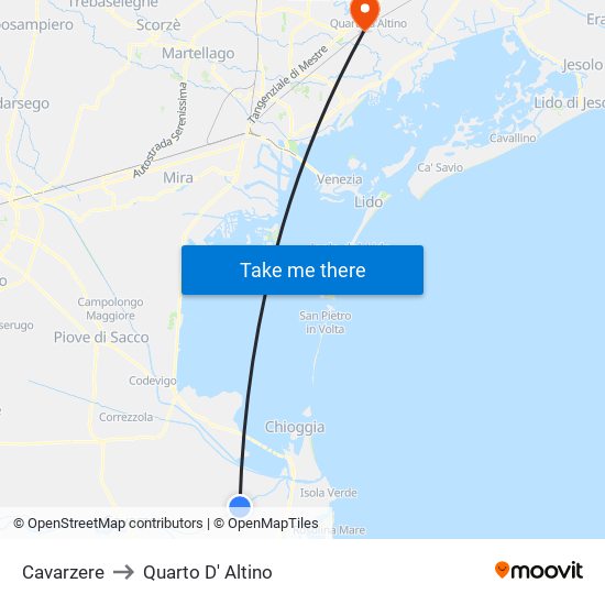Cavarzere to Quarto D' Altino map