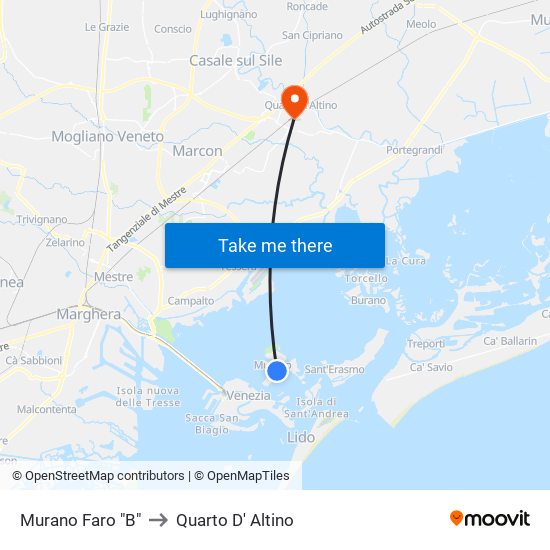 Murano Faro "B" to Quarto D' Altino map