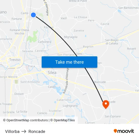Villorba to Roncade map