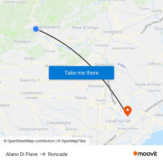 Alano Di Piave to Roncade map