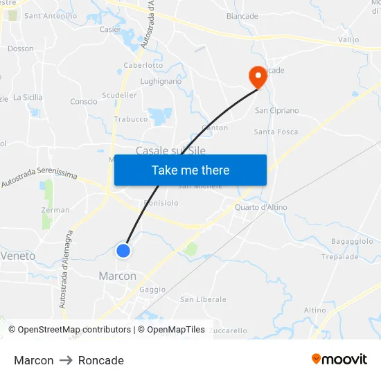 Marcon to Roncade map