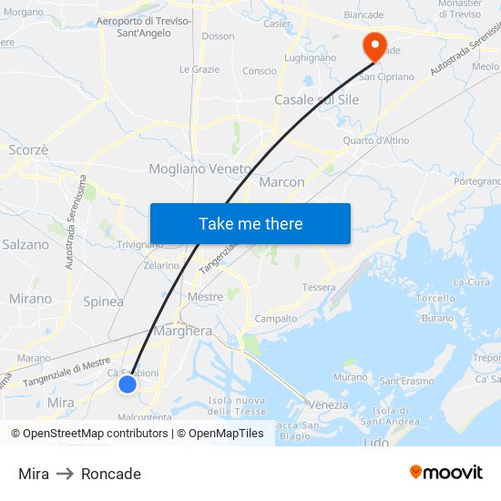 Mira to Roncade map