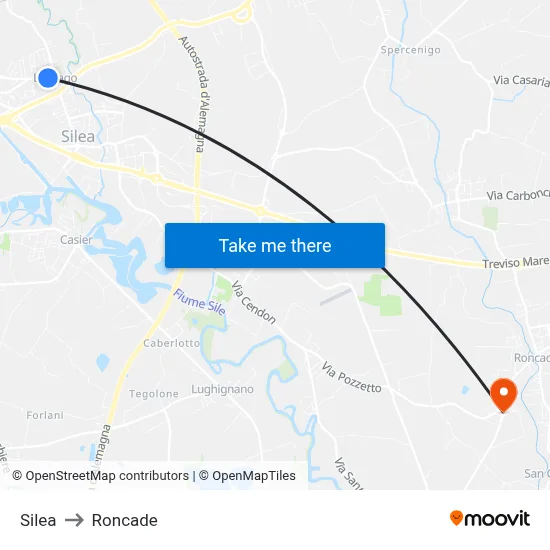 Silea to Roncade map