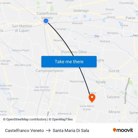 Castelfranco Veneto to Santa Maria Di Sala map