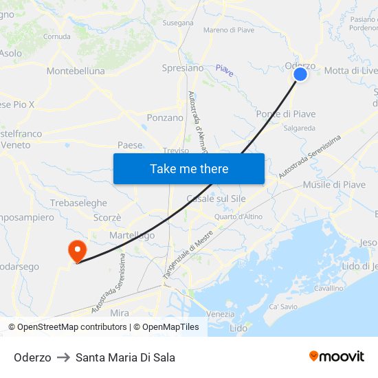Oderzo to Santa Maria Di Sala map