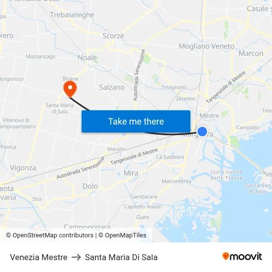 Venice Mestre to Santa Maria Di Sala map