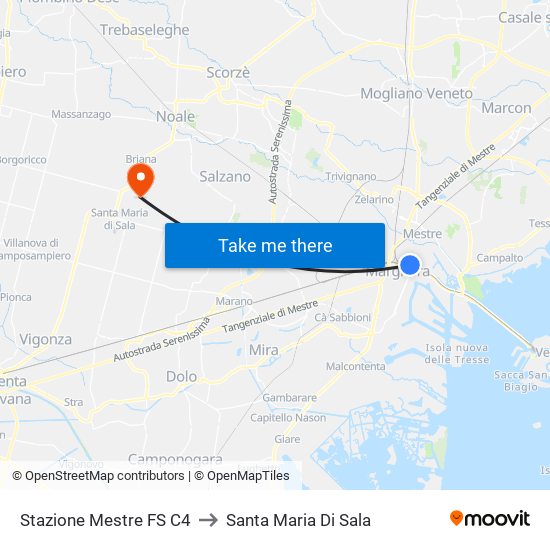 Stazione Mestre FS C4 to Santa Maria Di Sala map