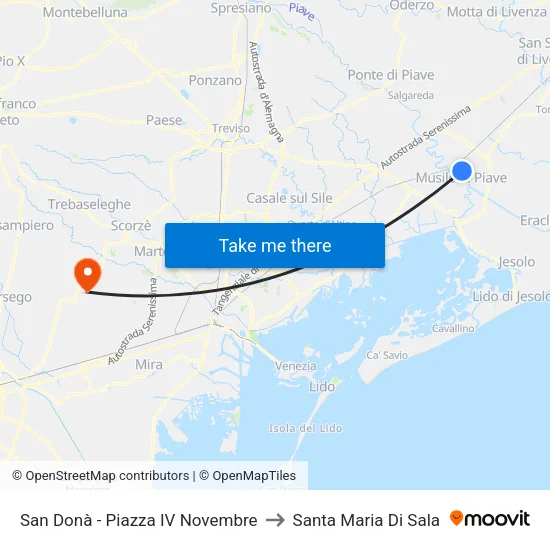 San Donà - Piazza IV Novembre to Santa Maria Di Sala map