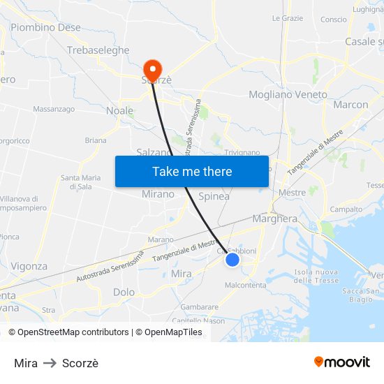 Mira to Scorzè map