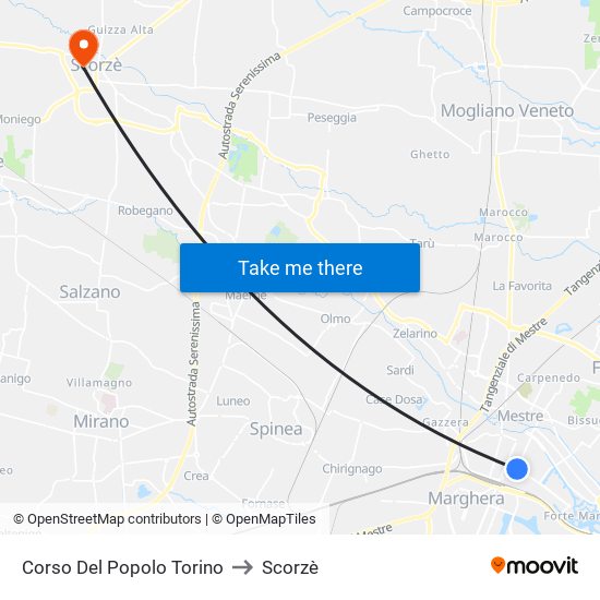 Corso Del Popolo Torino to Scorzè map