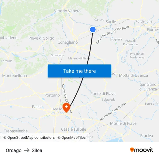 Orsago to Silea map