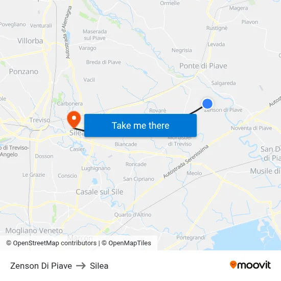 Zenson Di Piave to Silea map