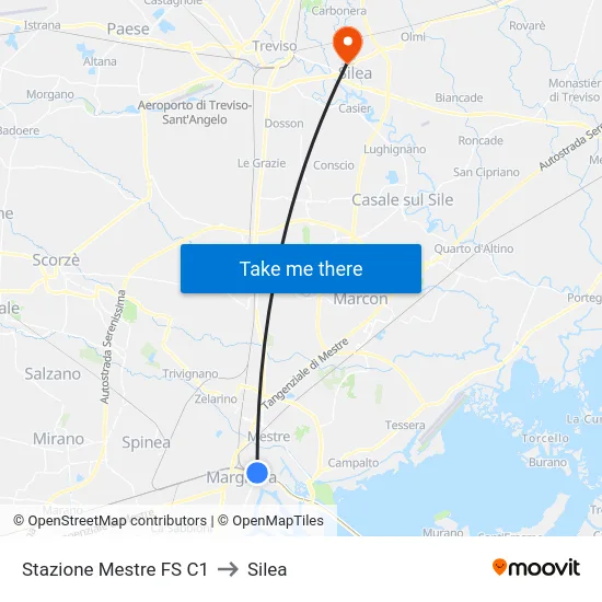 Stazione Mestre FS C1 to Silea map