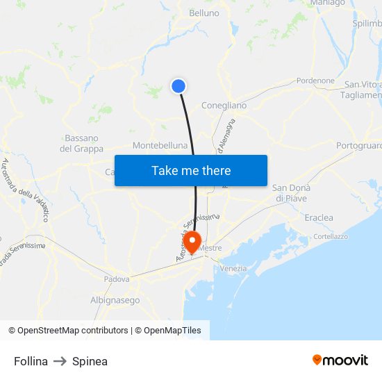 Follina to Spinea map