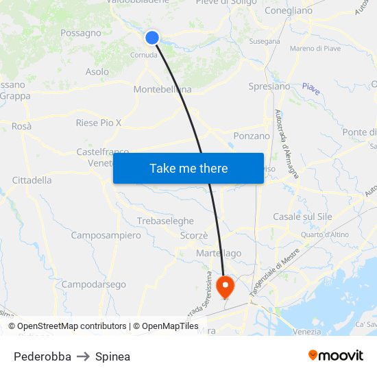 Pederobba to Spinea map