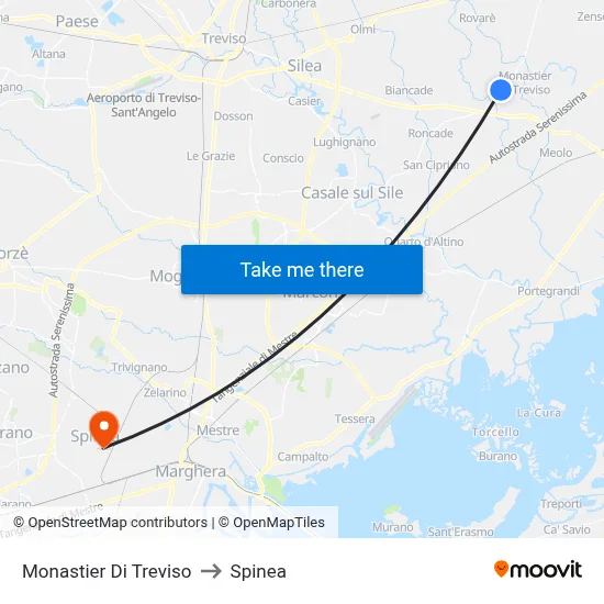 Monastier Di Treviso to Spinea map