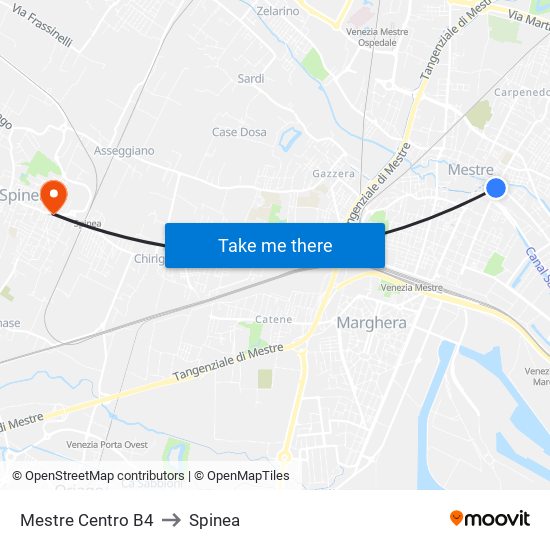 Mestre Centro B4 to Spinea map