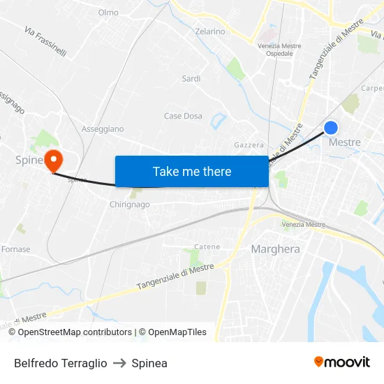 Belfredo Terraglio to Spinea map