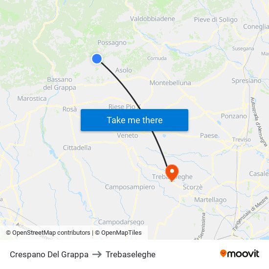 Crespano Del Grappa to Trebaseleghe map