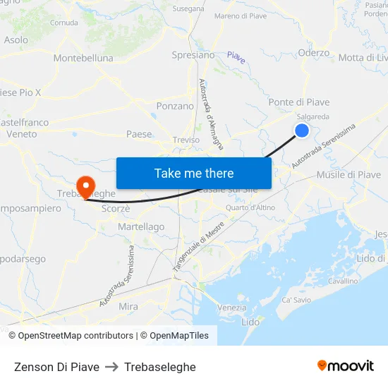 Zenson Di Piave to Trebaseleghe map