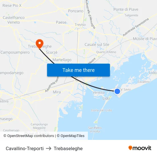 Cavallino-Treporti to Trebaseleghe map