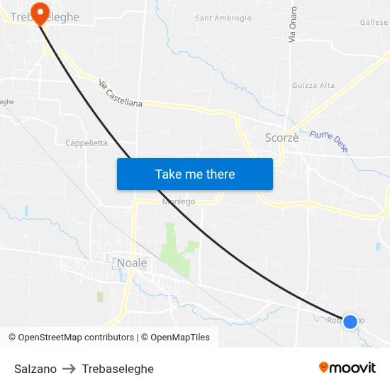 Salzano to Trebaseleghe map