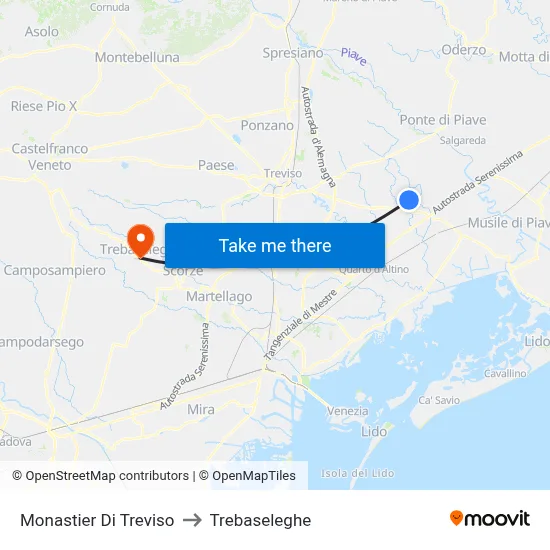 Monastier di Treviso to Trebaseleghe map