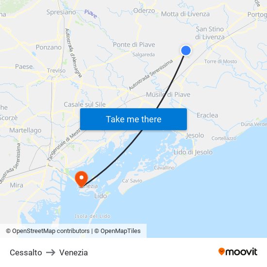 Cessalto to Venezia map