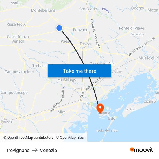 Trevignano to Venezia map