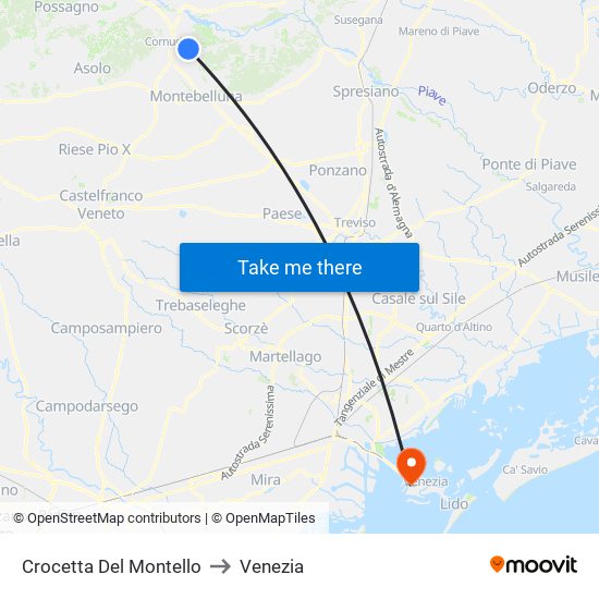 Crocetta Del Montello to Venezia map