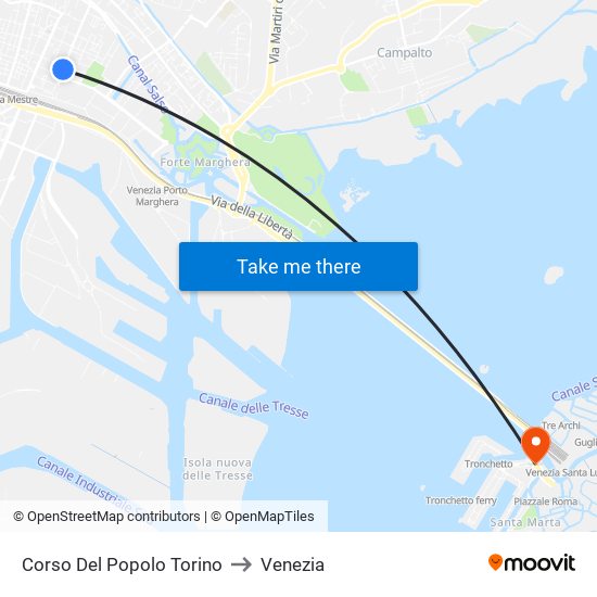 Corso Del Popolo Torino to Venezia map