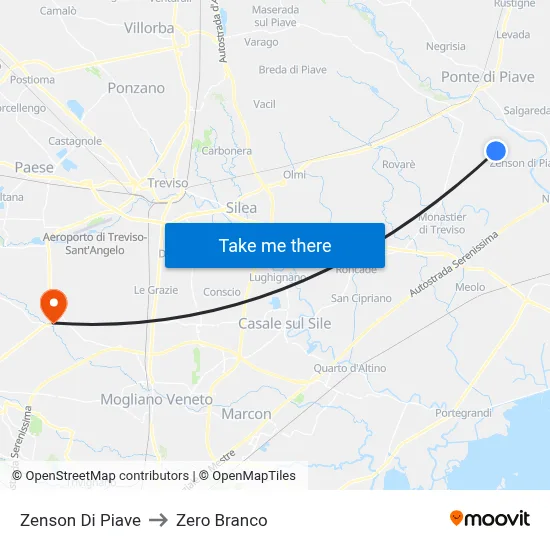 Zenson Di Piave to Zero Branco map