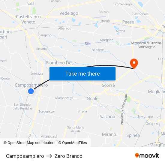 Camposampiero to Zero Branco map