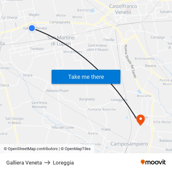 Galliera Veneta to Loreggia map