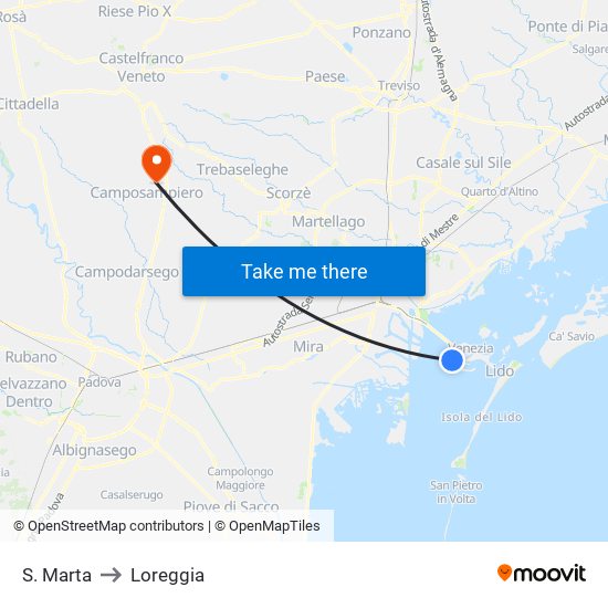 S. Marta to Loreggia map