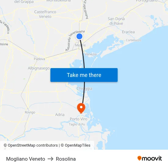 Mogliano Veneto to Rosolina map