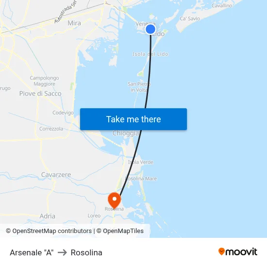 Arsenale "A" to Rosolina map